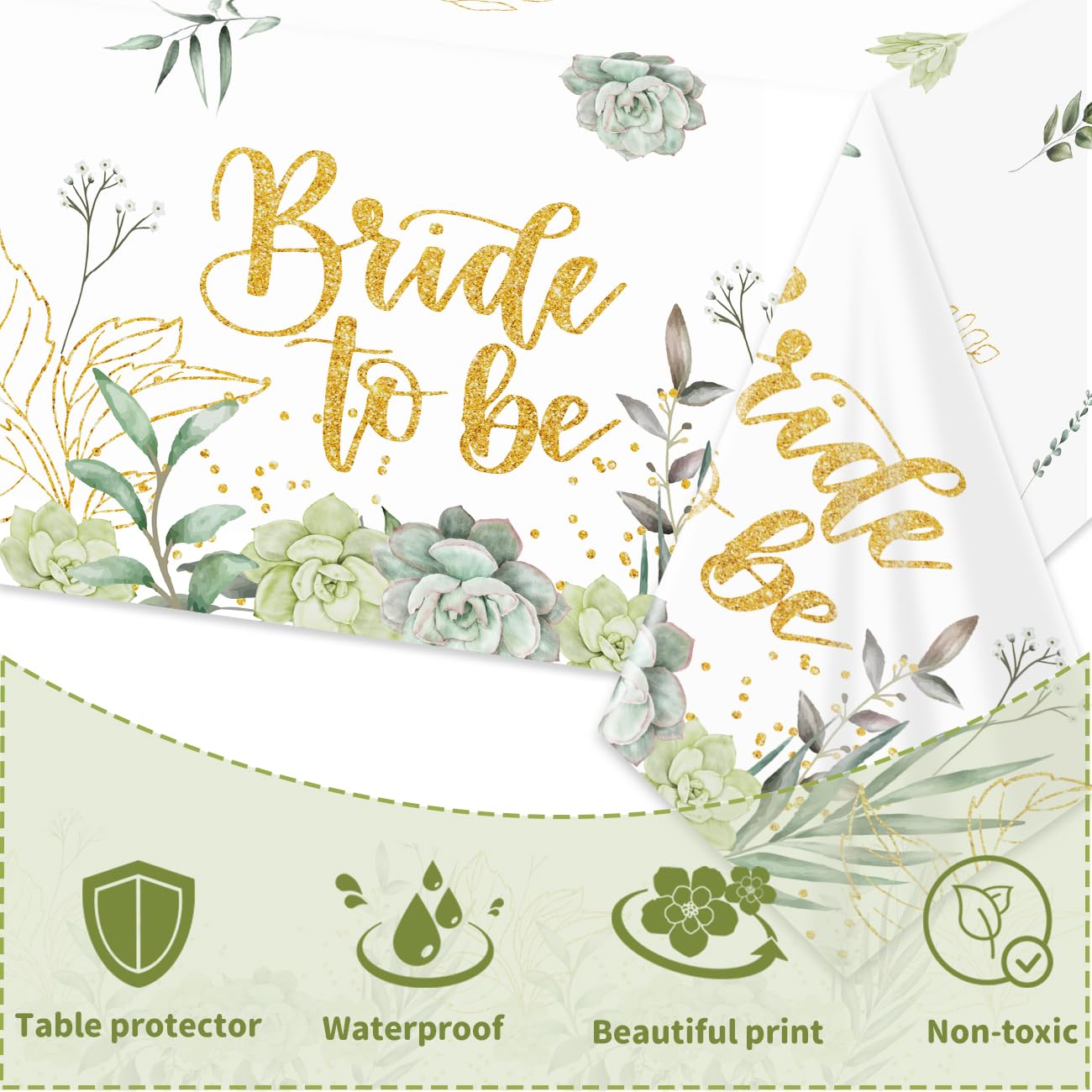 Haimimall Bridal Shower Decorations Sage Green Bride to Be Tablecloths Floral Bridal Shower Plastic Table Cloth Bride to Be Disposable Table Cover Large Size 54 x 108 Inch Rectangular Tablecloths