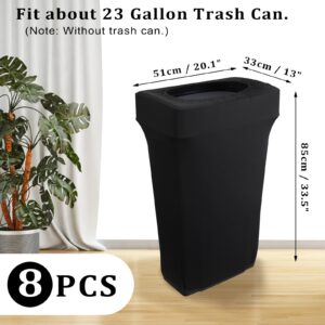 BSTKEY 23 Gallon Stretch Spandex Trash Can Cover, 8 Pack Outdoor Fitted Waste Container Cover Rectangular Garbage Can Covers for Wedding Party Commercial Fundraiser Decor, Without Trash Can (Black)