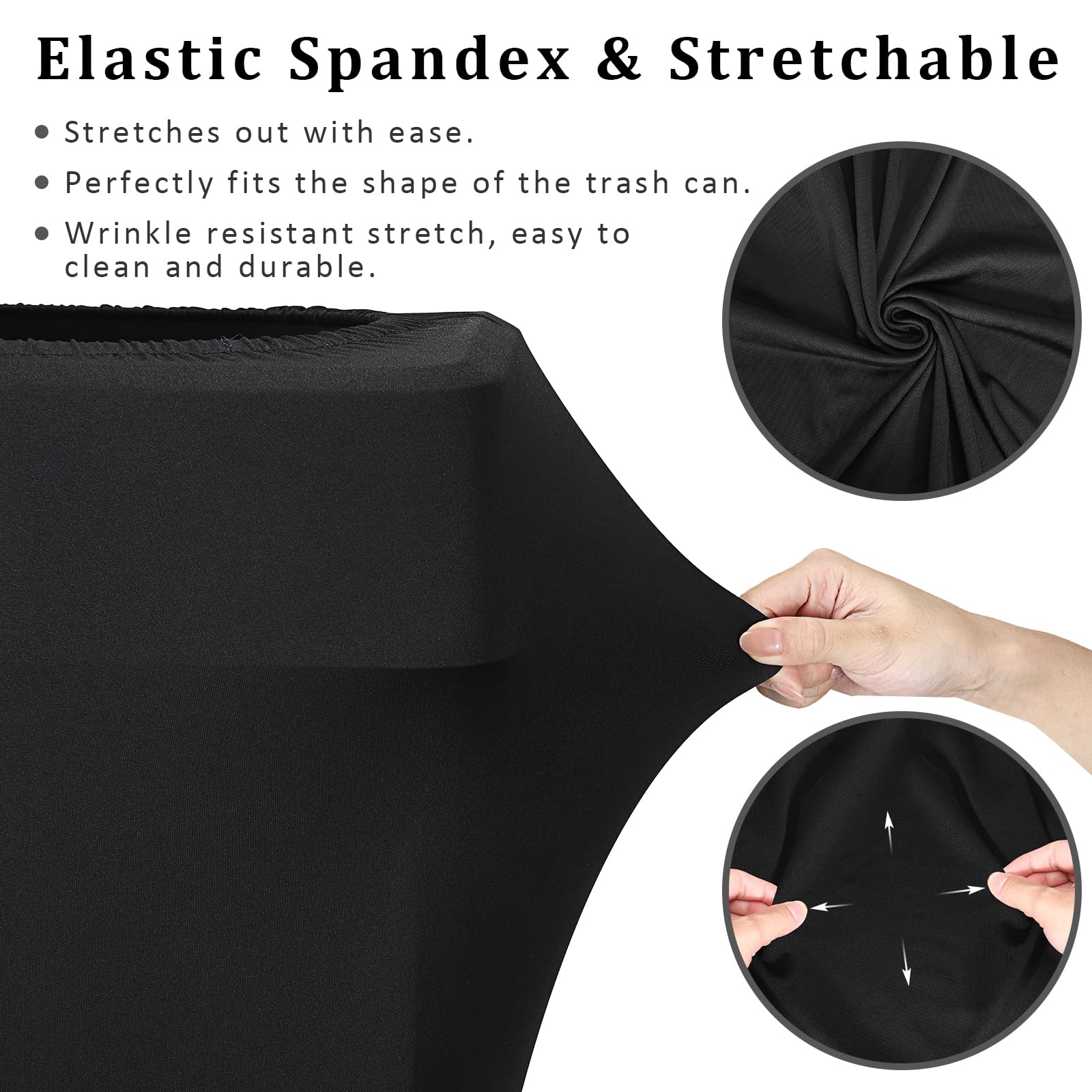 BSTKEY 23 Gallon Stretch Spandex Trash Can Cover, 8 Pack Outdoor Fitted Waste Container Cover Rectangular Garbage Can Covers for Wedding Party Commercial Fundraiser Decor, Without Trash Can (Black)