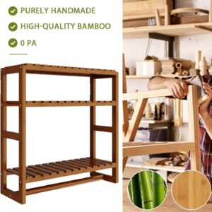 Galood Over The Toilet Storage Bathroom Organizers and Storage Shelves Adjustable 3 Tiers Floating Shelves for Wall Mounted Shelves with Hanging Rod (Brown)