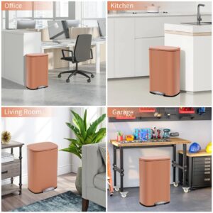 Lynkloft 13 Gallon Kitchen Trash Can Step Garbage Can with Soft Close Lid and Inner Bucket Stainless Steel Trash Bin for Home Office Garage Living Room, 50 Liter Trashcan, Coral Pink