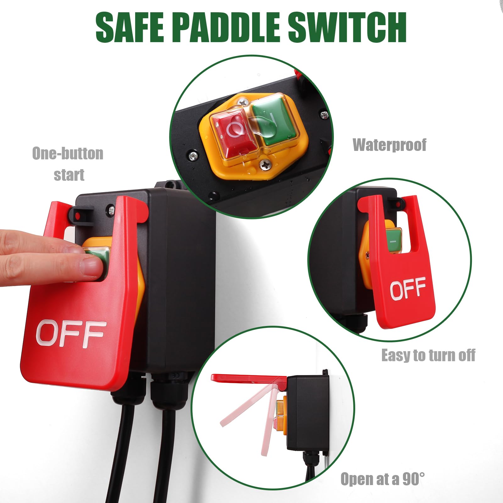 Paddle Switch for Table Saw, 110V to 120V Single Phase On/Off Switch with Large Off Paddle for Emergency Stop, Power Switch with Heavy Duty Extension Cord, Fits Table Saw | Router Table | Drill Press