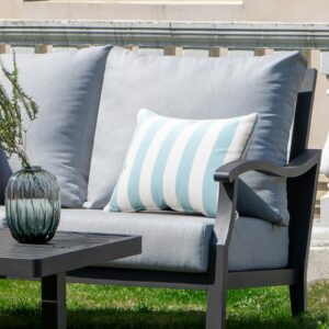 LebenLiebe Decorative Patio Throw Pillows Pack of 2 Water Resistant Pillow Set of 2(18" x 12") Double Printed Rectangle Pillow for Outdoor Sofa&Chair,Light Blue Stripes