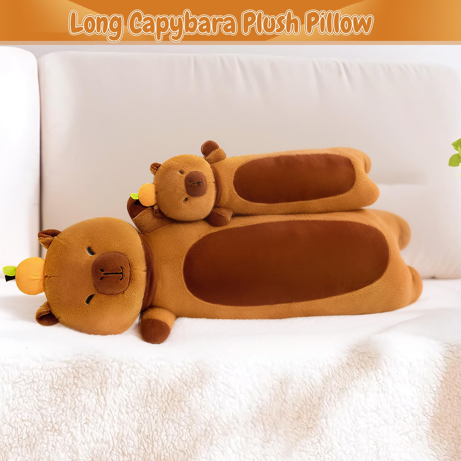 NXNYNZ Long Capybara Plush Pillow with Orange, 36" Long Capybara Plush Stuffed Animal, Cute Soft Plush Capybara Plushie Stuffed Toys Gift for Boys Girls