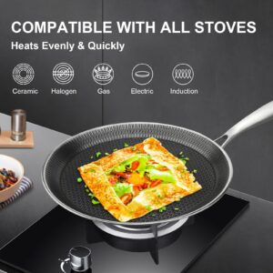 DCIGNA Nonstick Crepe Pan, 11Inch Stainless Steel Crepe Pan, Honeycomb Coating Flat Skillet Tawa Dosa Tortilla Omelet Griddle Pan, PFOA Free, Induction Compatible