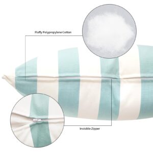 LebenLiebe Decorative Patio Throw Pillows Pack of 2 Water Resistant Pillow Set of 2(18" x 12") Double Printed Rectangle Pillow for Outdoor Sofa&Chair,Light Blue Stripes