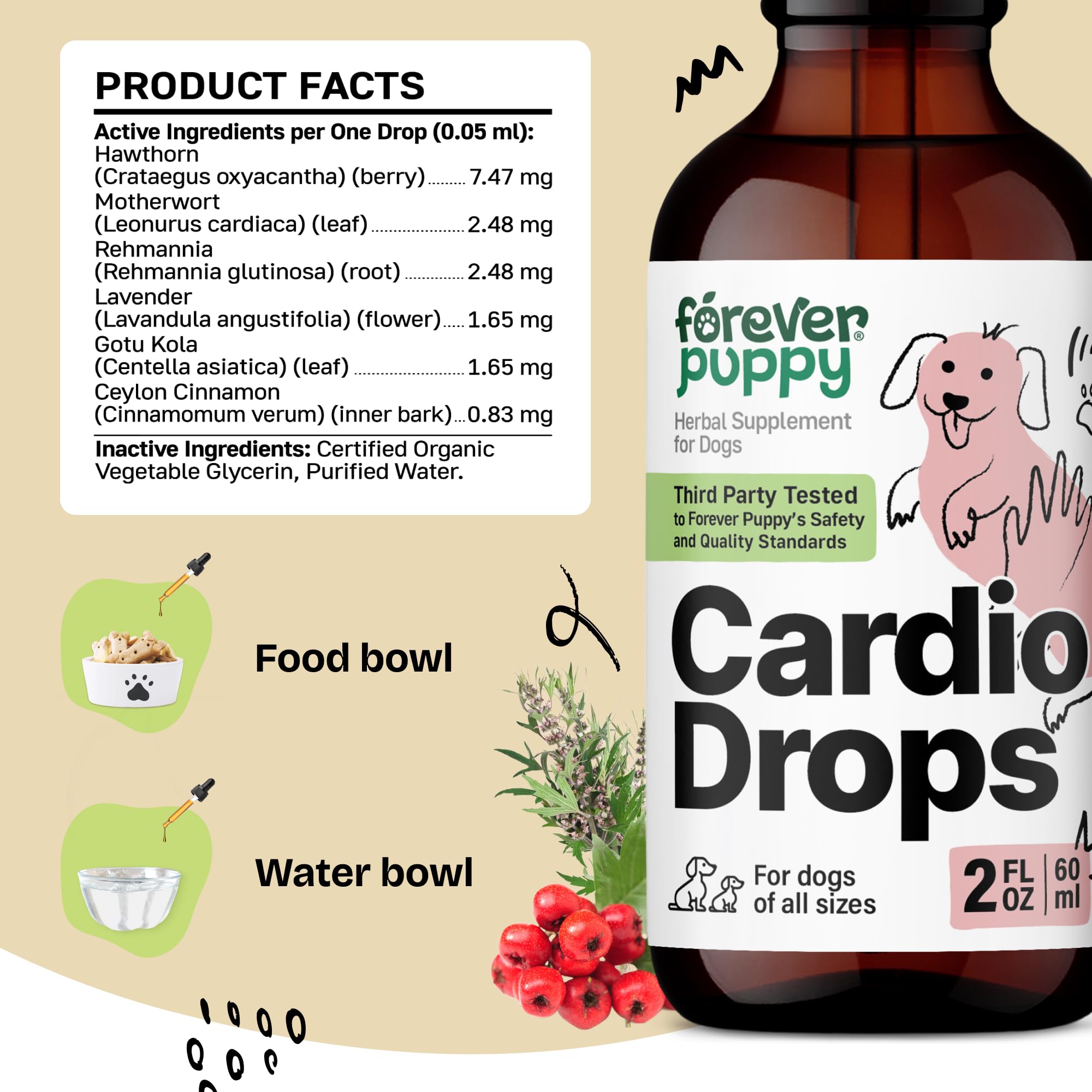 Cardio Drops for Dogs - Heart Health Supplement w/Hawthorn Berries and Motherwort Herb - Happy Pet Care w/Lavender Extract - Herbal Dog Food Supplements for Canine Wellbeing - 2 oz