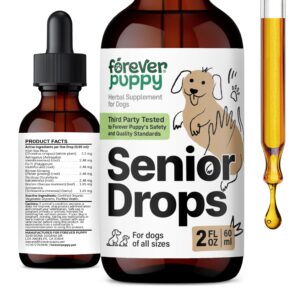 senior dogs drops - thyroid, immune & brain support complex for elderly dogs of all breeds & sizes - vitamins and supplements for older dogs - senior dog food supplements - 2 oz