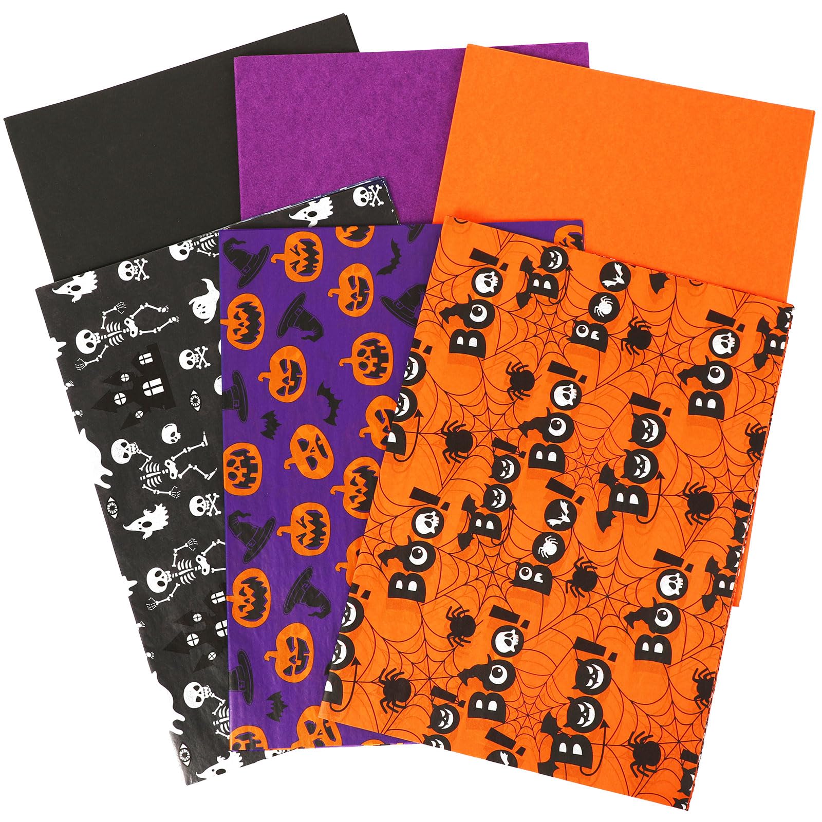 JUNEBRUSHS 90 Sheets Halloween Tissue Paper Black Orange Purple Wrapping Paper for Halloween DIY Crafts Fall Holiday Decoration Gift Packing 19.7 ×13.8 Inch