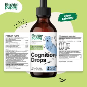 Cognition Drops for Dogs - Lion's Mane Mushroom Supplement for Dogs - Brain Health Support w/Ginkgo Biloba - Cognitive Drops w/Ashwagandha Root - Dog Mushroom Supplements for Focus & Clarity - 4 oz