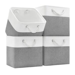 patvingot 11x11 cube storage bins,4 pack foldable fabric cube organizer bins with rope handles ,storage cubes for organizing bedroom, living room, clothes and toys, shelves and closet (white&gray)