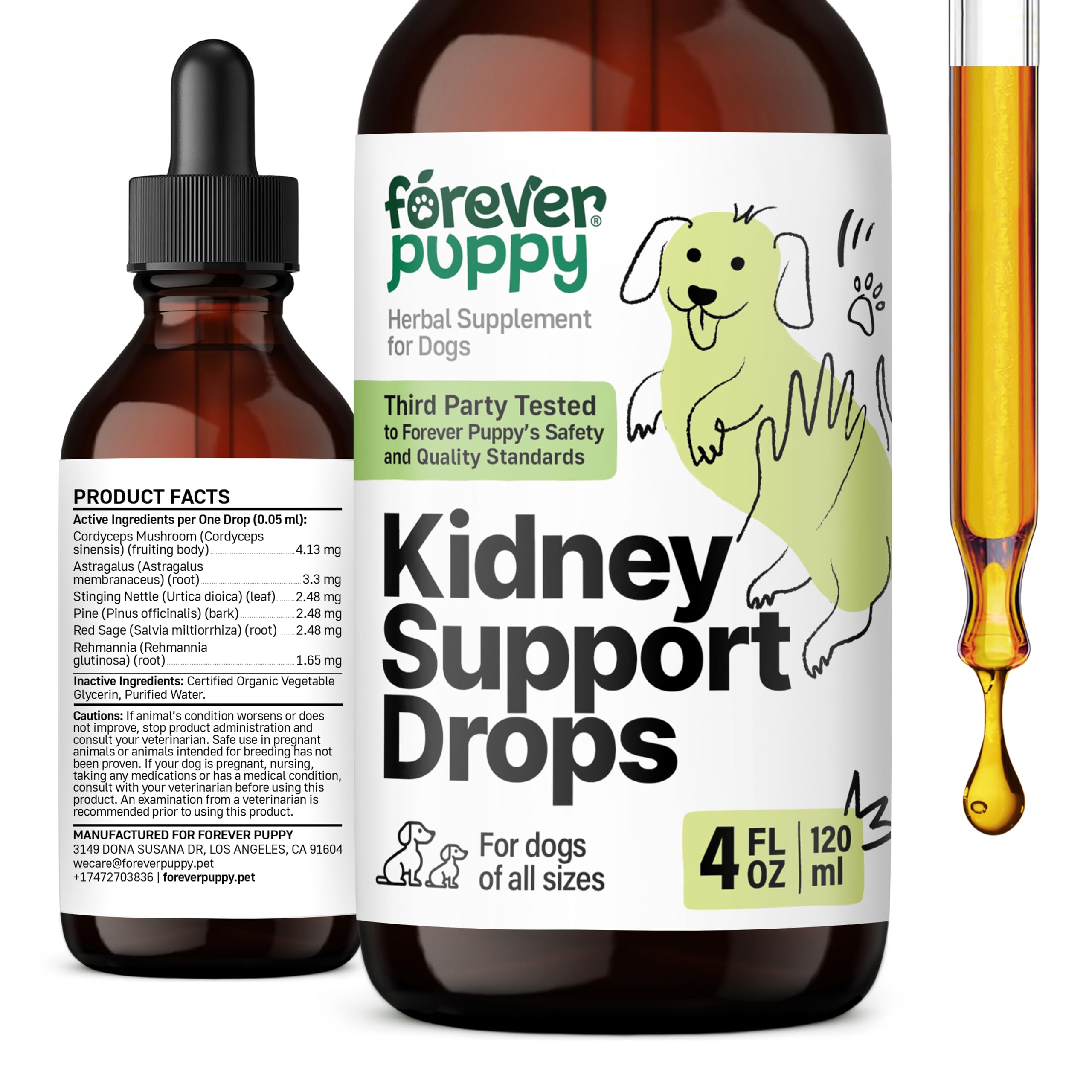 Kidney Support for Dogs - Kidney Health Drops w/Cordyceps Mushroom & Stinging Nettle Leaf - Liquid Alternative to Kidney Dog Treats - Natural Dog Food Supplements for Kidney Care - 4 oz