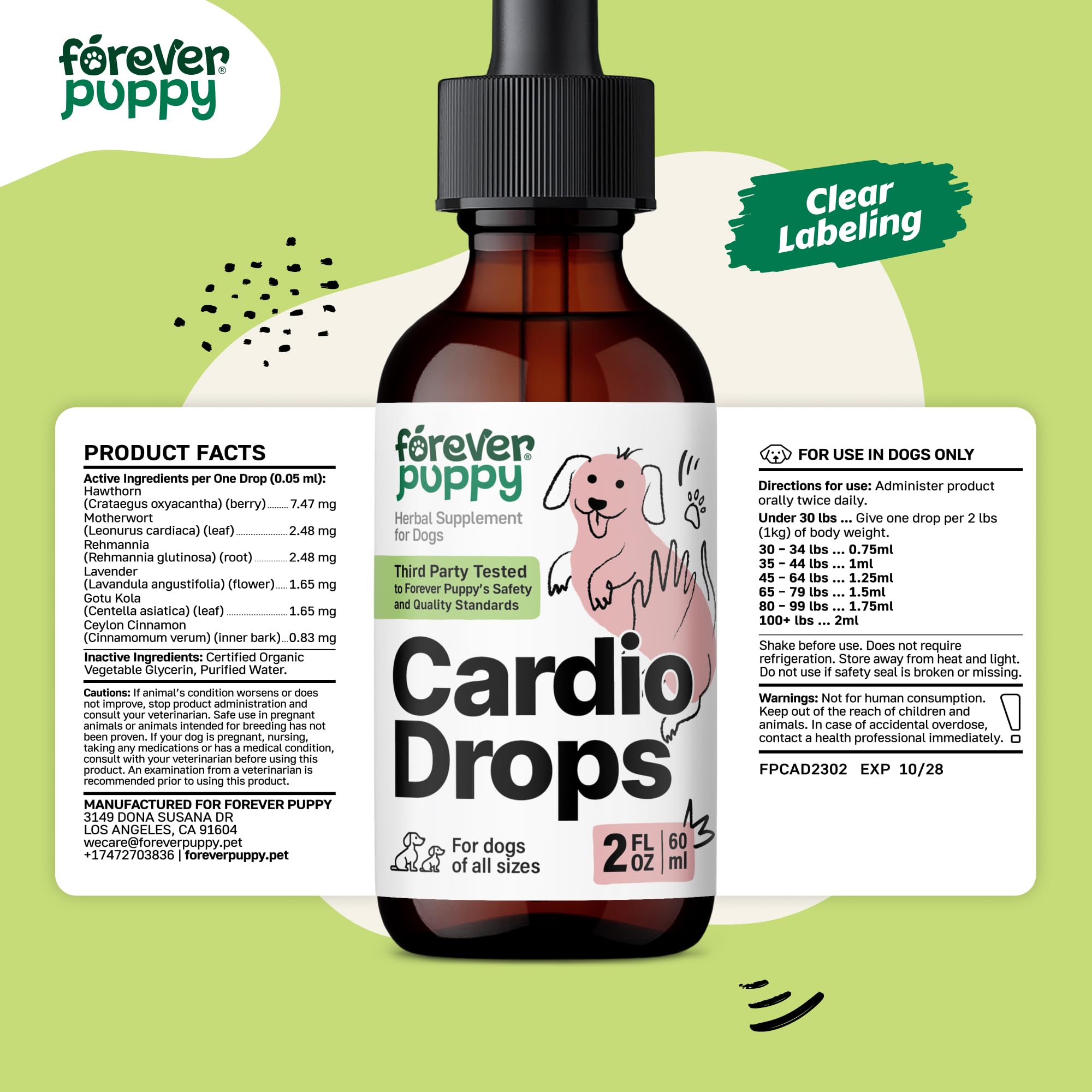 Cardio Drops for Dogs - Heart Health Supplement w/Hawthorn Berries and Motherwort Herb - Happy Pet Care w/Lavender Extract - Herbal Dog Food Supplements for Canine Wellbeing - 2 oz