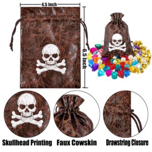 RICHNESS Pirate Loot Bags Goodie Bags with Drawstring 4.5 x 6.5 Inches Faux Cow Skin Pirate Treasure Bags for Pirate Party Favors Pack of 24