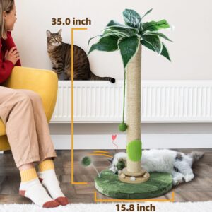 Cat Scratching Post 35'' Cat Scratcher Tall Scratching Posts for Indoor Cats with Cat Toy and Interactive Ball Self Groomer for Kittens Adults Cats