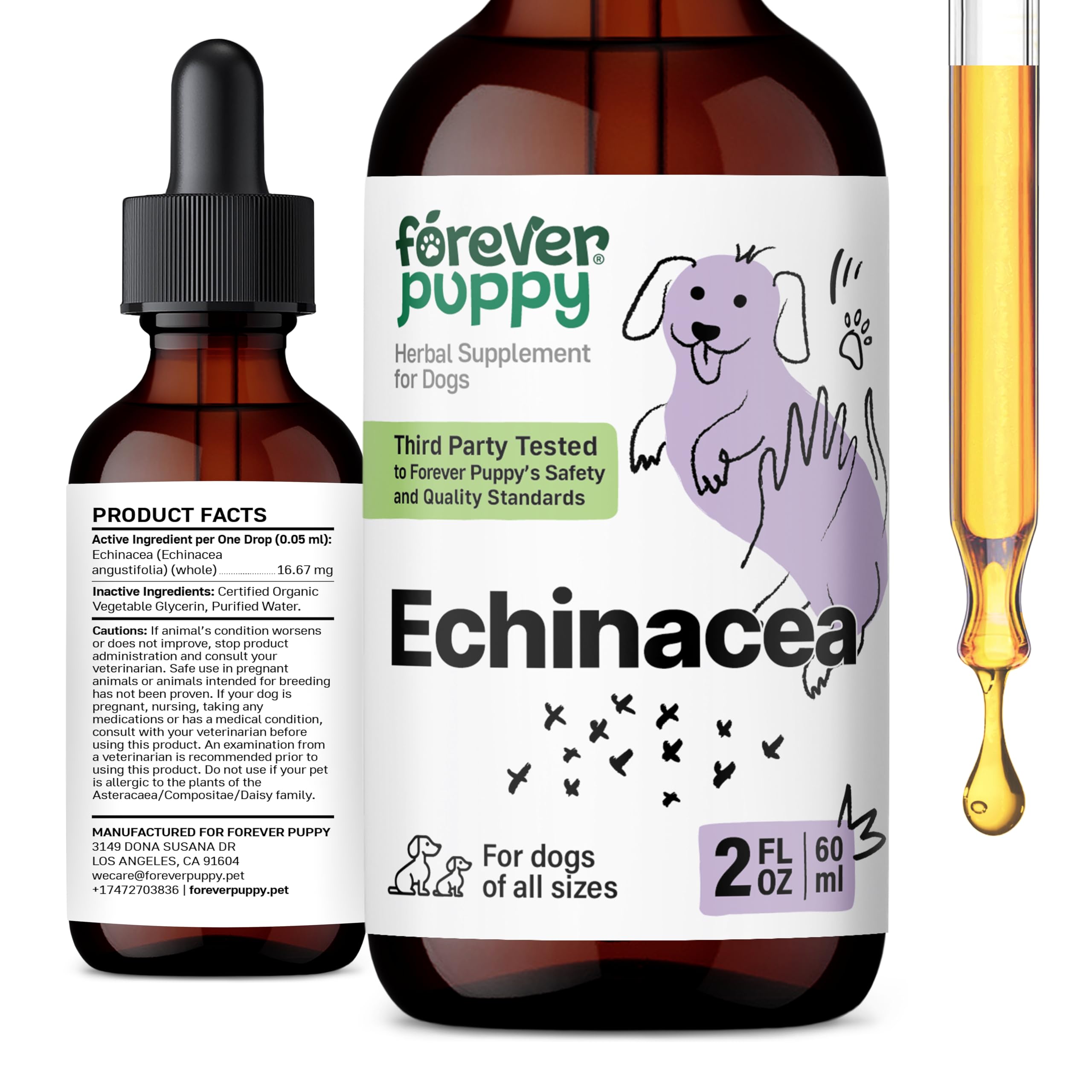 Echinacea Tincture for Dogs - Immune Support for All Breeds & Sizes w/Echinacea Herb - Immune Health Drops for Pets - Dog Food Supplements for Immunity w/Echinacea Liquid Extract - 2 oz