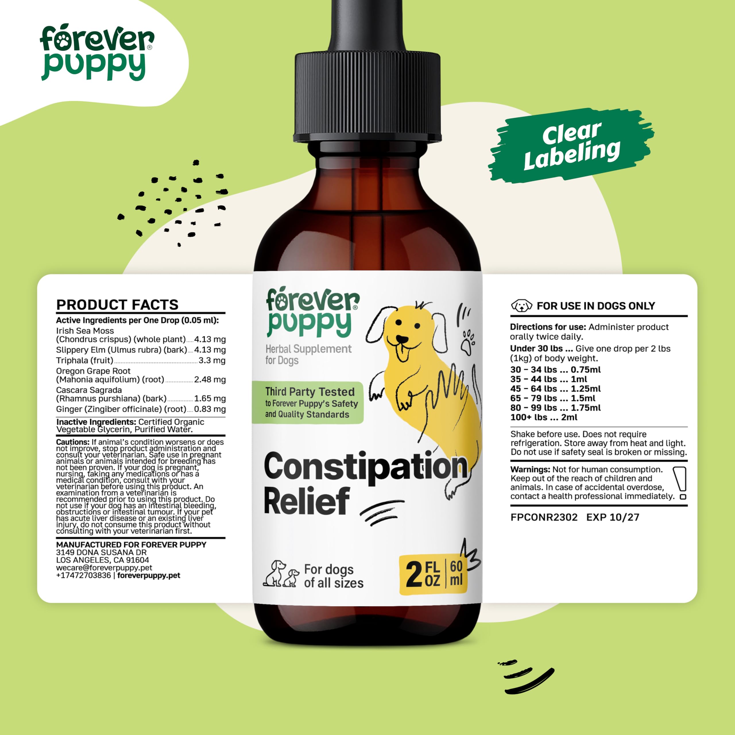 Constipation Relief for Dogs - Stool Softener Drops - Liquid Fiber Supplements w/Irish Sea Moss - Prebiotic Slippery Elm Drops for Dogs - Dog Food Supplements for Mild Constipation Relief - 2 oz