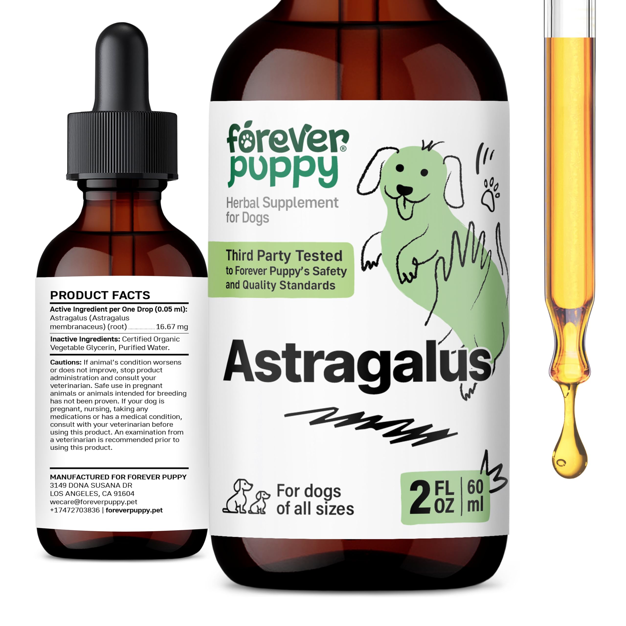 Astragalus Tincture for Dogs - Dog Immune Support Drops w/Astragalus Root - Liquid Astragalus Supplement for All Breeds & Sizes - Dog Food Supplements for Immunity - 2 oz