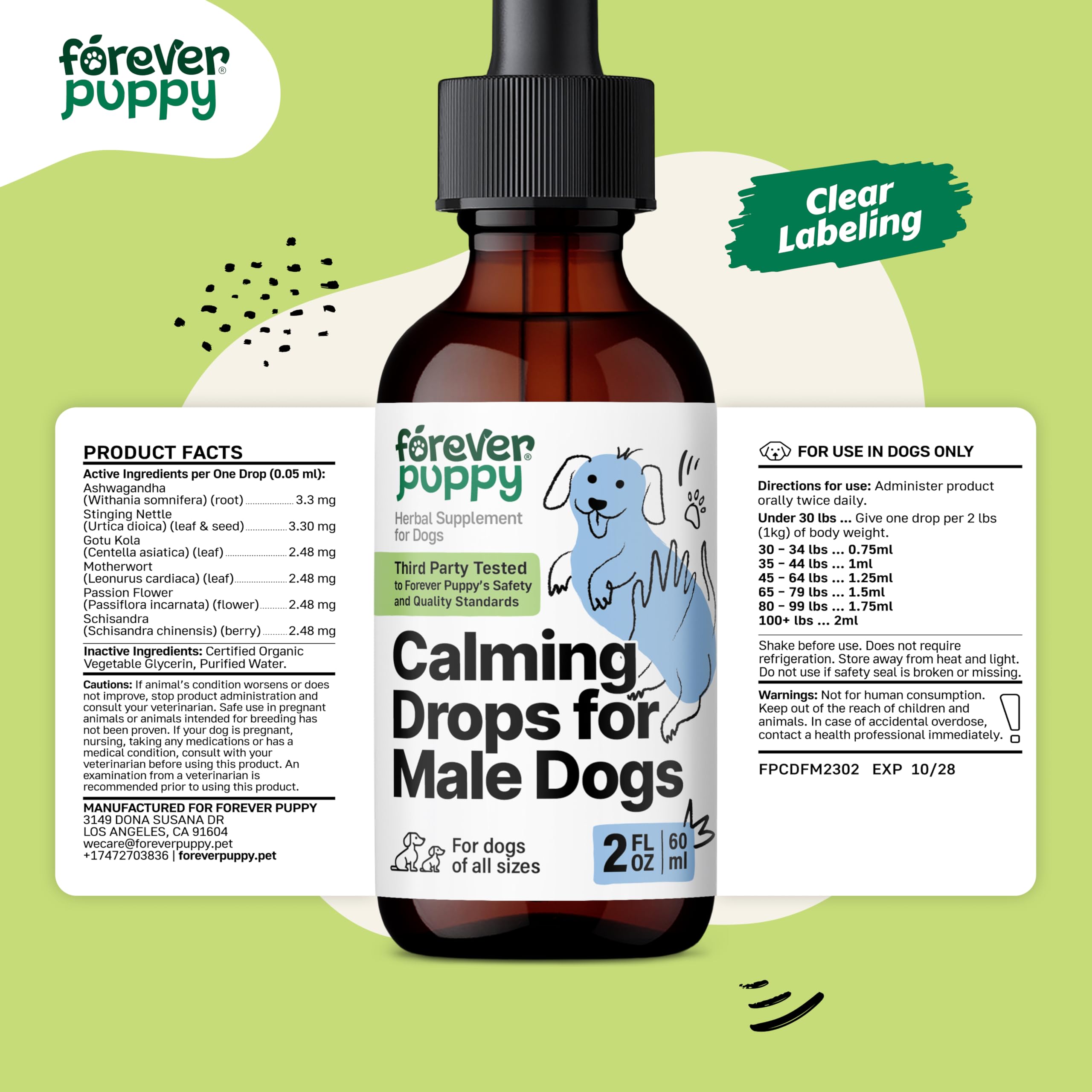 Calming Drops for Male Dogs - Calming Care w/Ashwagandha & Passion Flower - Natural Alternative to Dog Calming Chews and Treats - Dog Food Supplements for Composure & Relaxation - 2 oz