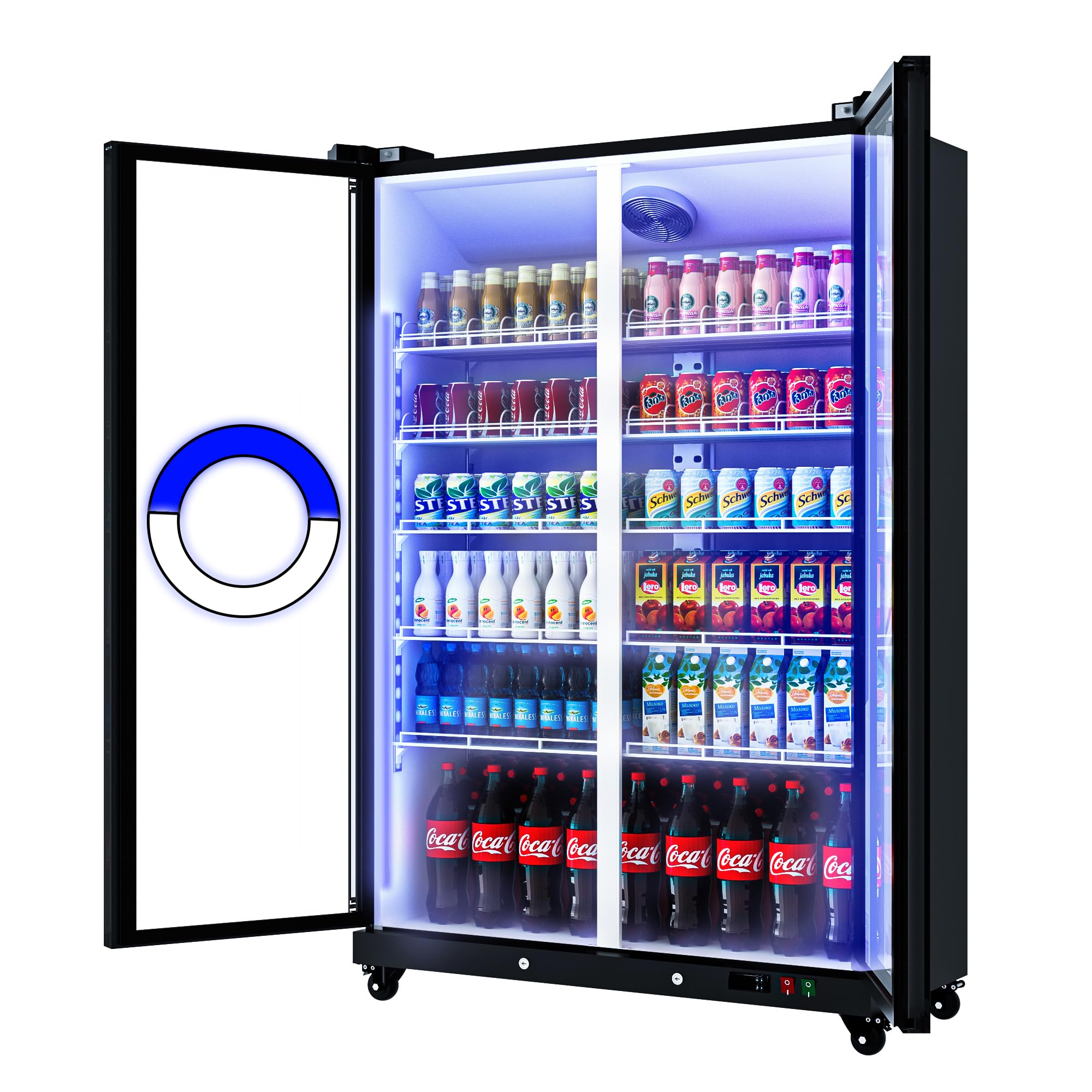 Full Screen Glass Commercial Cooler 27.1 Cu.Ft Aluminum Alloy Frame Merchandiser Refrigerator Low-E Glass Door Display Refrigerator Beverage Cooler, Adjustable Shelves Drink Organizer ETL/DOE, Black