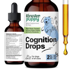 cognition drops for dogs - brain supplement for dogs w/lion's mane mushrooms and ginkgo biloba - vegan cognitive drops for happy dogs - liquid dog food supplements for brain health and focus - 2 oz