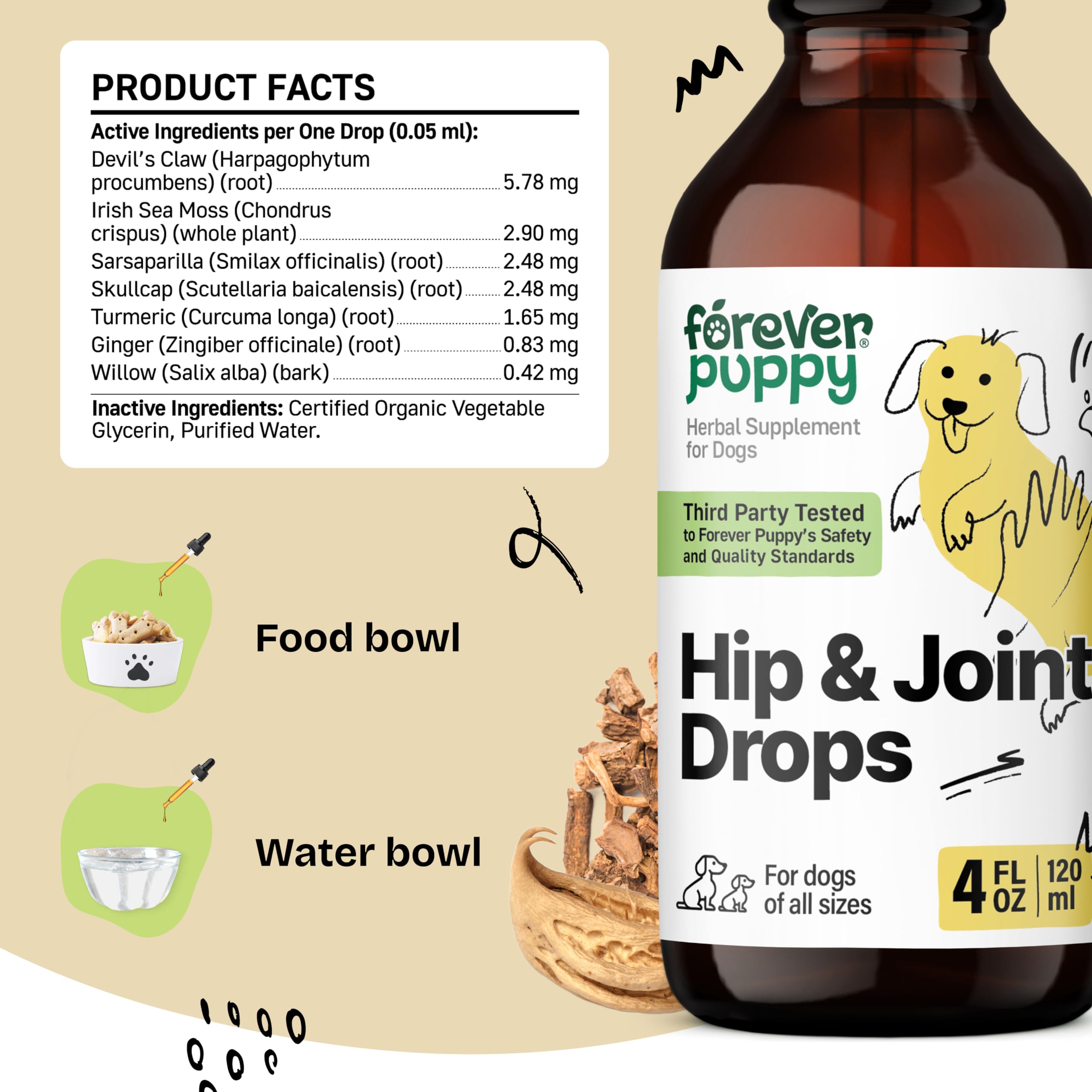 Hip & Joint Supplement for Dogs - Joint Support Drops for Dogs w/Turmeric Root - Herbal Joint Care for Dogs of Large Medium & Small Breeds - Liquid Dog Food Supplements for Hip and Joint Mobility 4oz