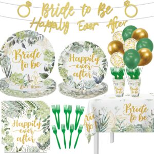 bridal shower decorations sage green bride to be decorations bridal shower plates and napkins sets bride to be tablecloths happy ever after banner disposable tableware set serves 20 guests