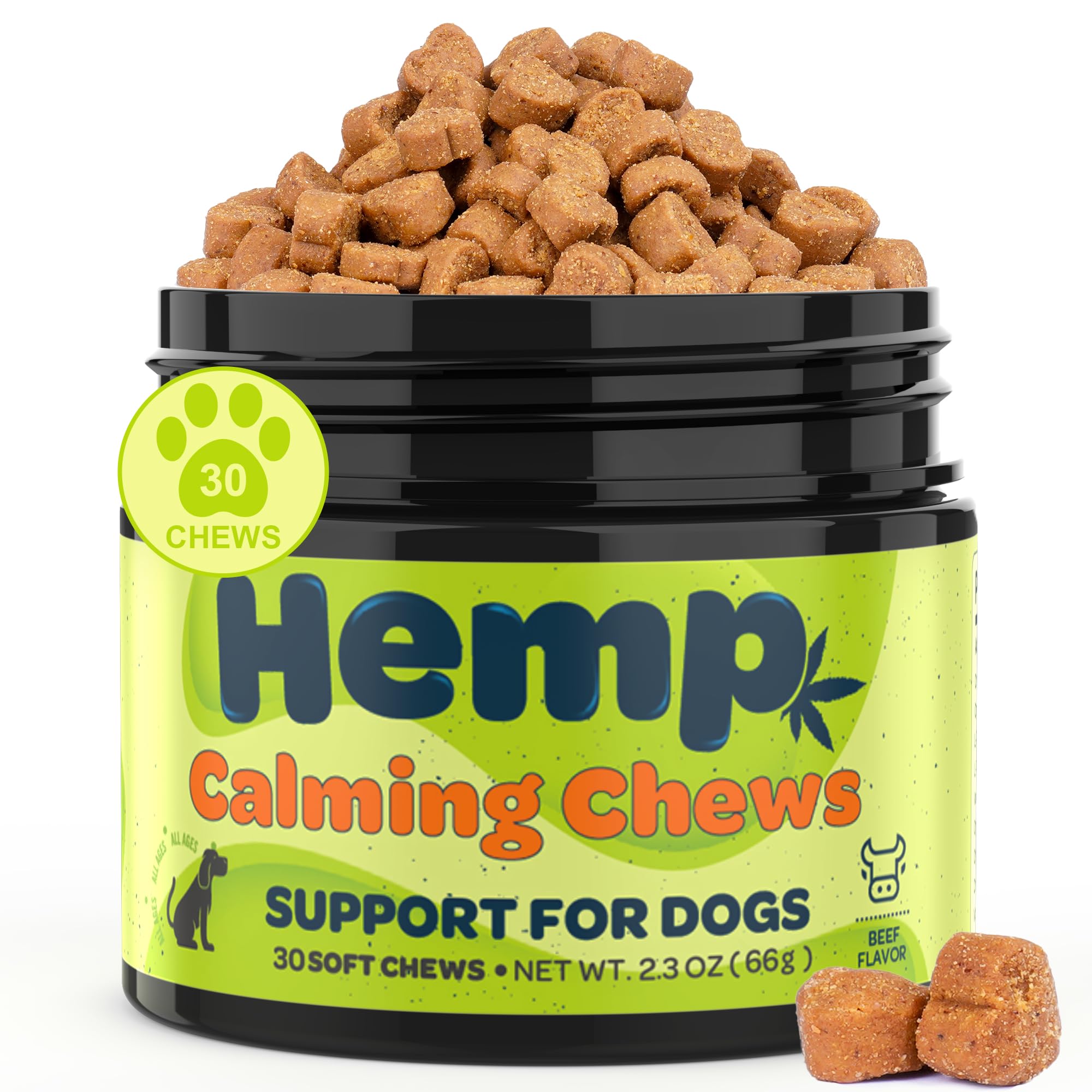 Zingly Hemp Calming Chews for Dogs Calming Treats Chews - Anxiety Relief Treats, Separation Anxiety Relief for Dogs Calming Treats Pet Calming Care Chews for Anti Anxiety Dogs, Beef, 30 Counts