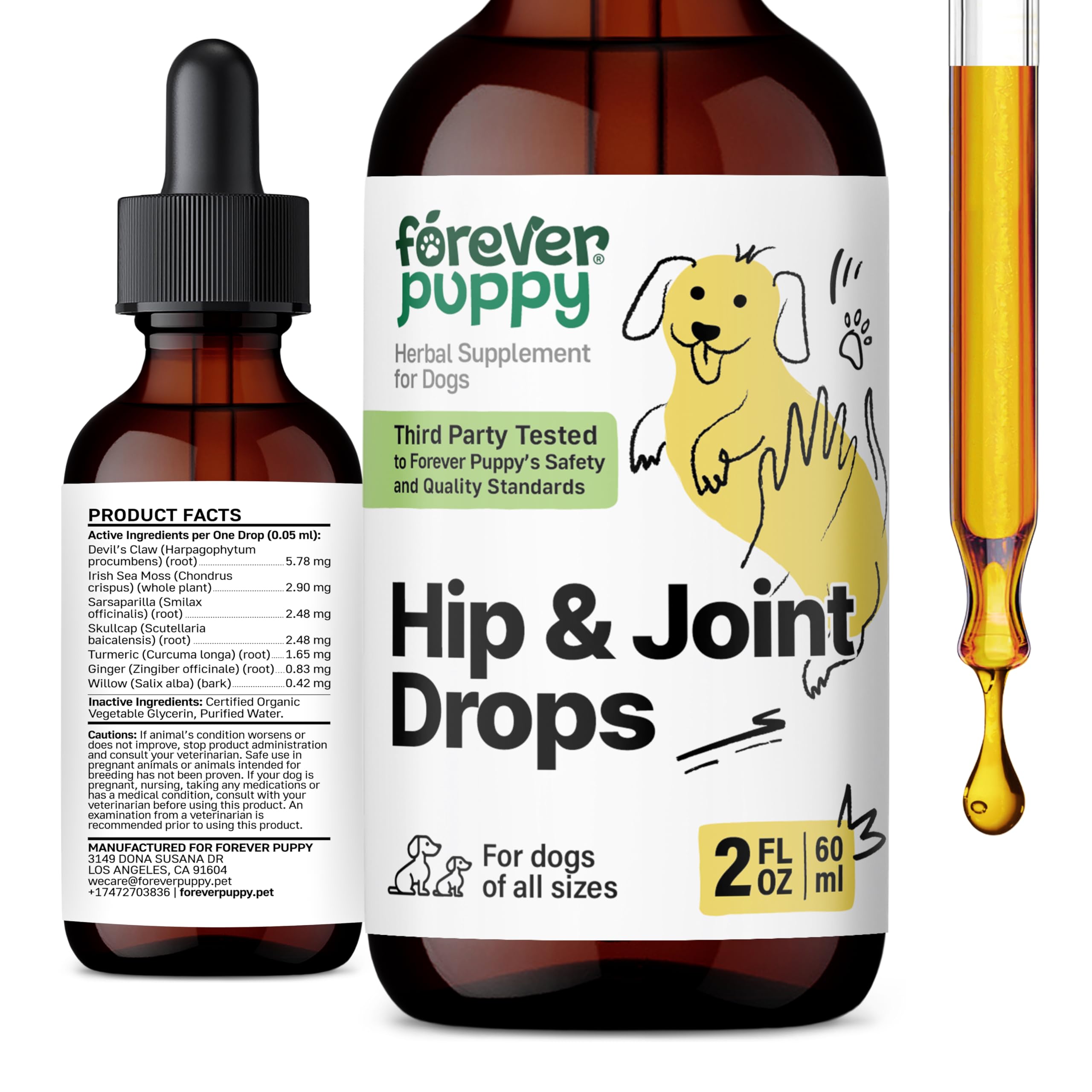 Hip and Joint Drops for Dogs - Joint Supplement w/Turmeric Curcumin - Liquid Alternative to Hip and Joint Chews for Dogs - Dog Vitamins and Supplements for Hip and Joint Health - 2 oz