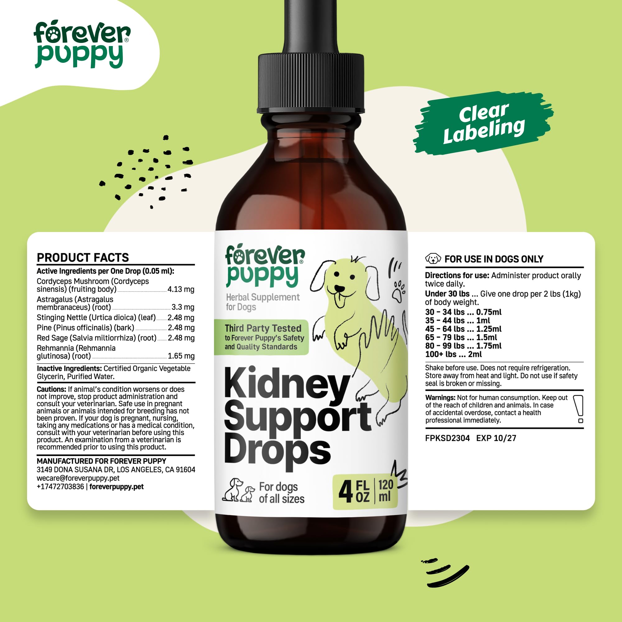 Kidney Support for Dogs - Kidney Health Drops w/Cordyceps Mushroom & Stinging Nettle Leaf - Liquid Alternative to Kidney Dog Treats - Natural Dog Food Supplements for Kidney Care - 4 oz