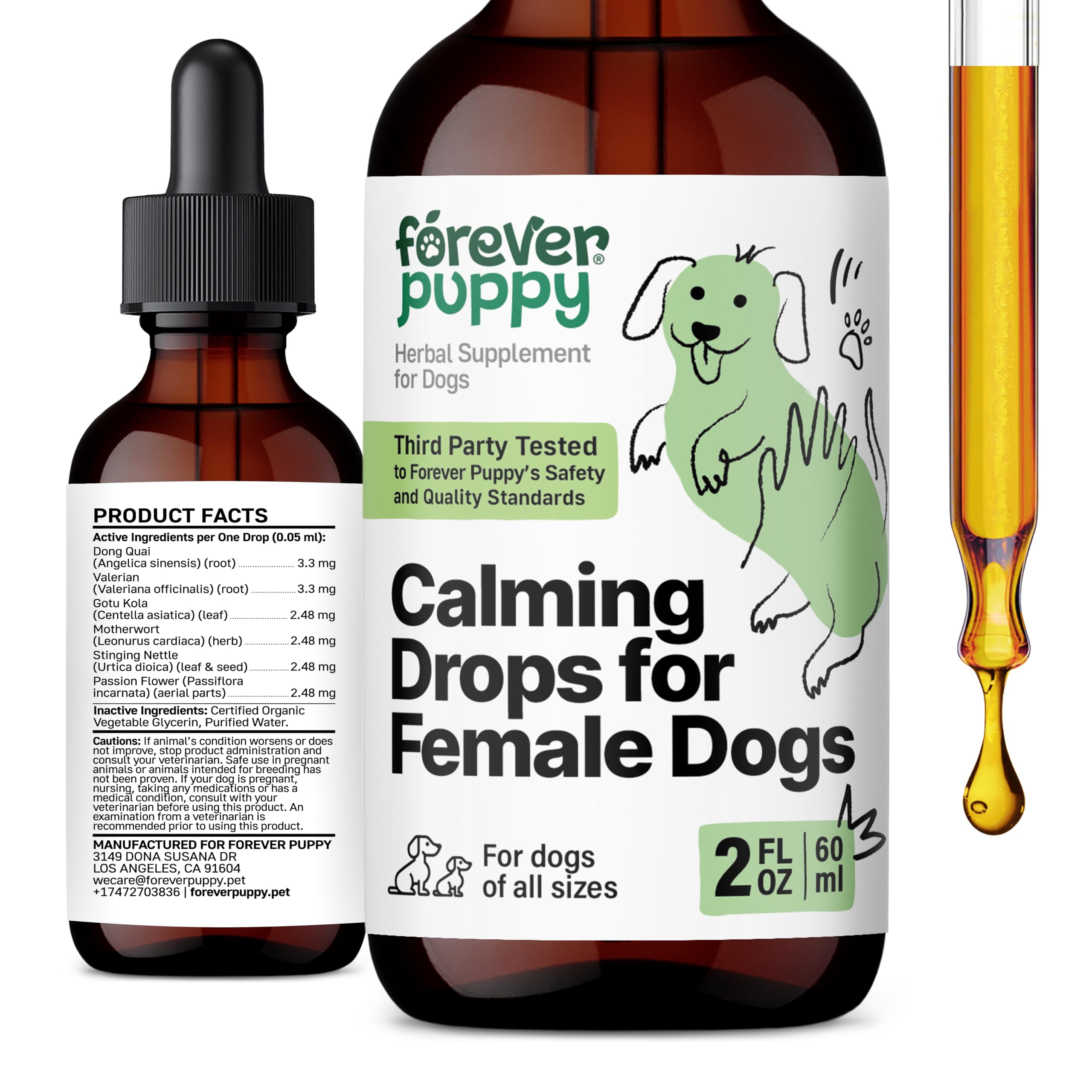 Calming Drops for Female Dogs - Valerian Root & Passion Flower Separation Relief Supplement - Liquid Alternative to Dog Calming Chews & Treats - Vitamins and Supplements for Relaxation - 2 oz