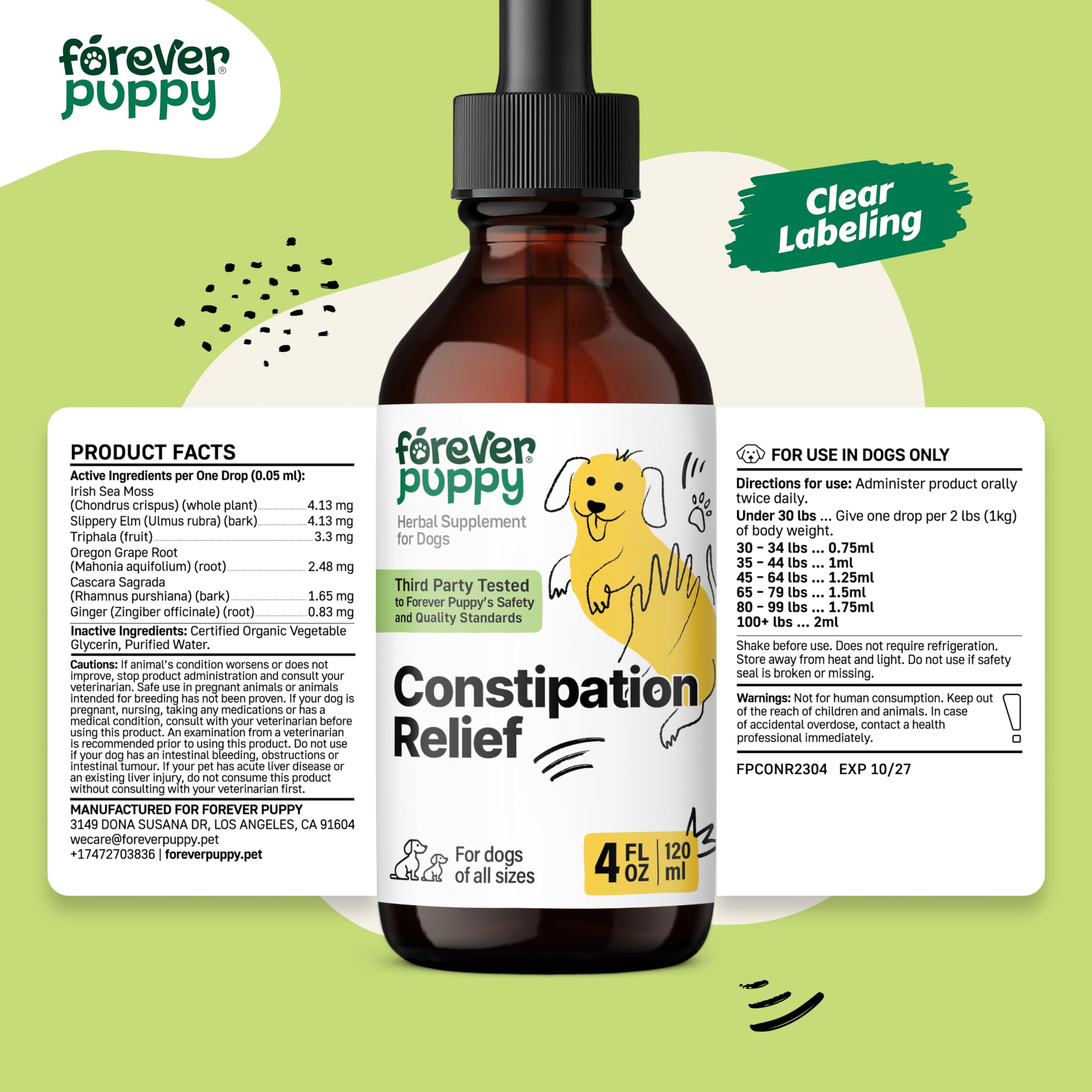 Constipation Relief for Dogs - Stool Ease Dog Supplements - Sea Moss for All Breeds & Sizes - Slippery Elm for Digestive Health - Dog Fiber Vitamins and Supplements for Constipation Relief - 4 oz