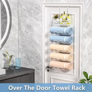 Xstydes 6-Tier Over The Door Towel Rack,Towel Racks for Bathroom, Metal Towel Holder with Storage Basket,Towel Rack for Rolled Towels,Bathroom Shelves,White