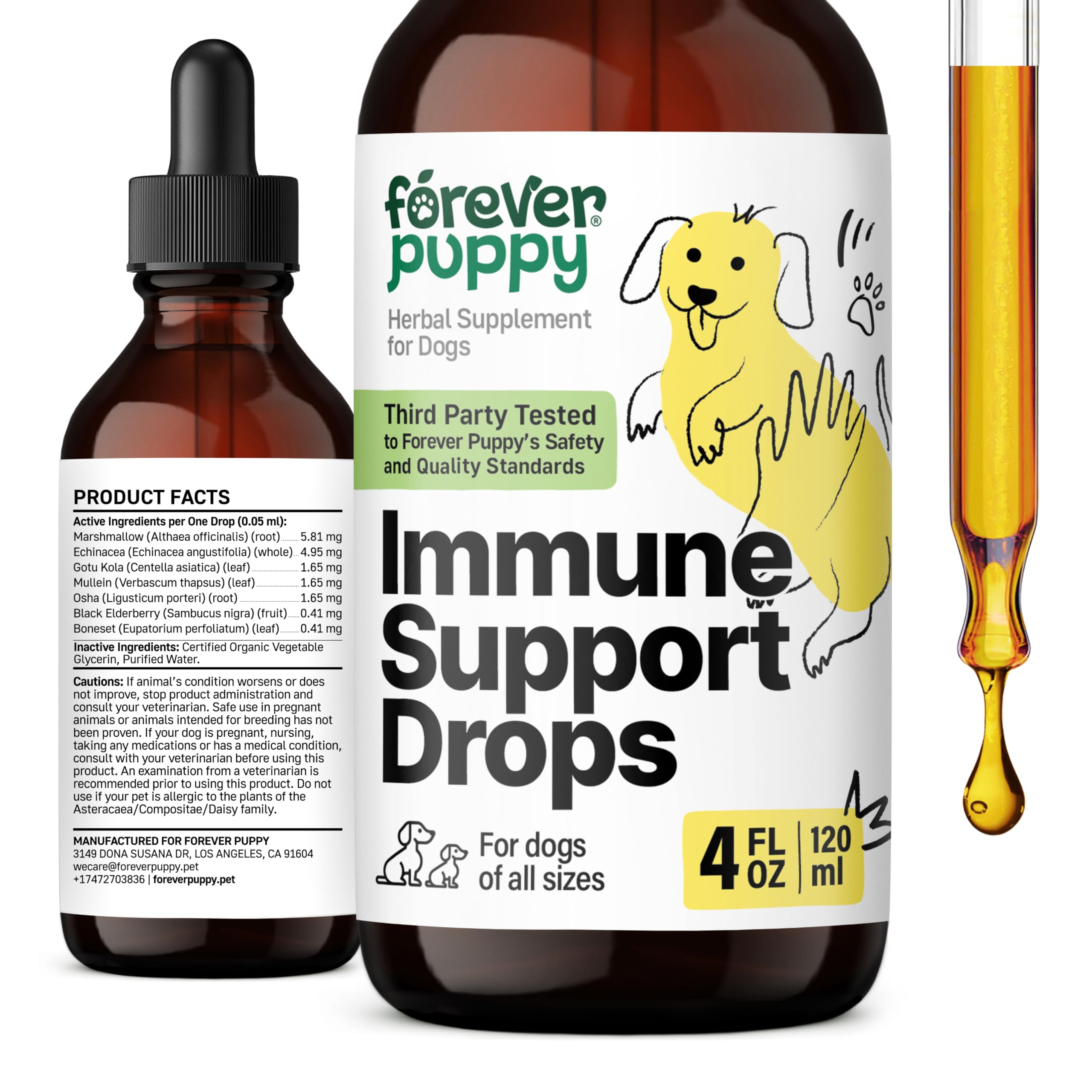 Immune Support Supplement for Dogs - Liquid Immune Drops for All Breeds & Sizes - Echinacea, Marshmallow Root & Mullein Immunity Blend - Herbal Dog Vitamins and Supplements for Happy Pets - 4 oz