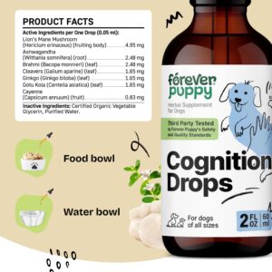 Cognition Drops for Dogs - Brain Supplement for Dogs w/Lion's Mane Mushrooms and Ginkgo Biloba - Vegan Cognitive Drops for Happy Dogs - Liquid Dog Food Supplements for Brain Health and Focus - 2 oz