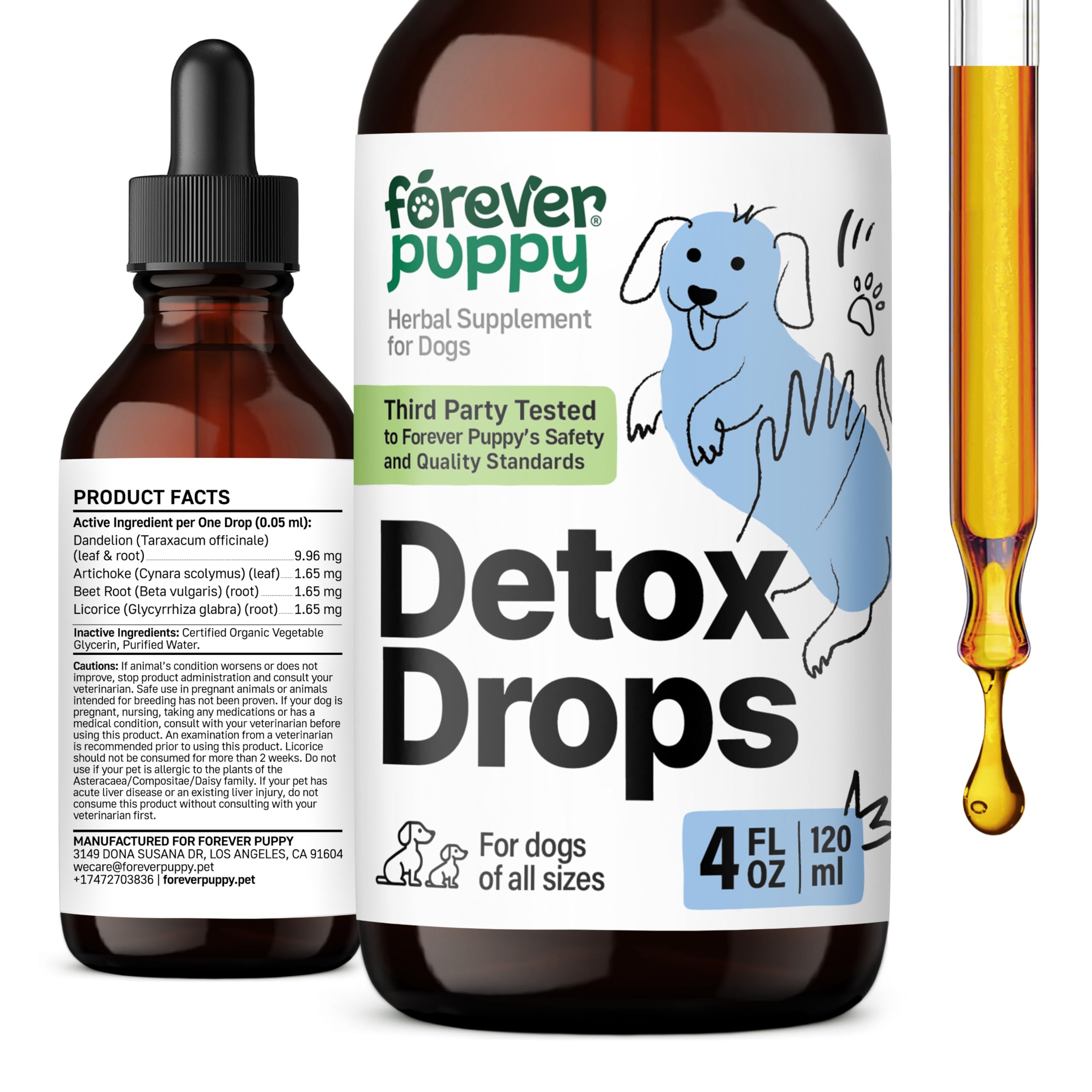 Detox Drops for Dogs - Liver and Kidney Cleanse for All Breeds & Sizes - Herbal Liver Detox w/Dandelion Leaf & Dandelion Root - Antioxidant Support for Pets - Dog Food Supplements for Detox - 4oz