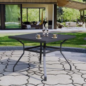 Virvla Patio Dining Square Table Outdoor Steel Table with Umbrella Hole 37" x 37" x 28" - Black