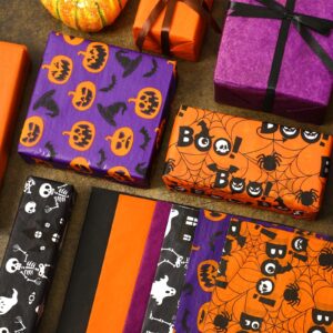 JUNEBRUSHS 90 Sheets Halloween Tissue Paper Black Orange Purple Wrapping Paper for Halloween DIY Crafts Fall Holiday Decoration Gift Packing 19.7 ×13.8 Inch