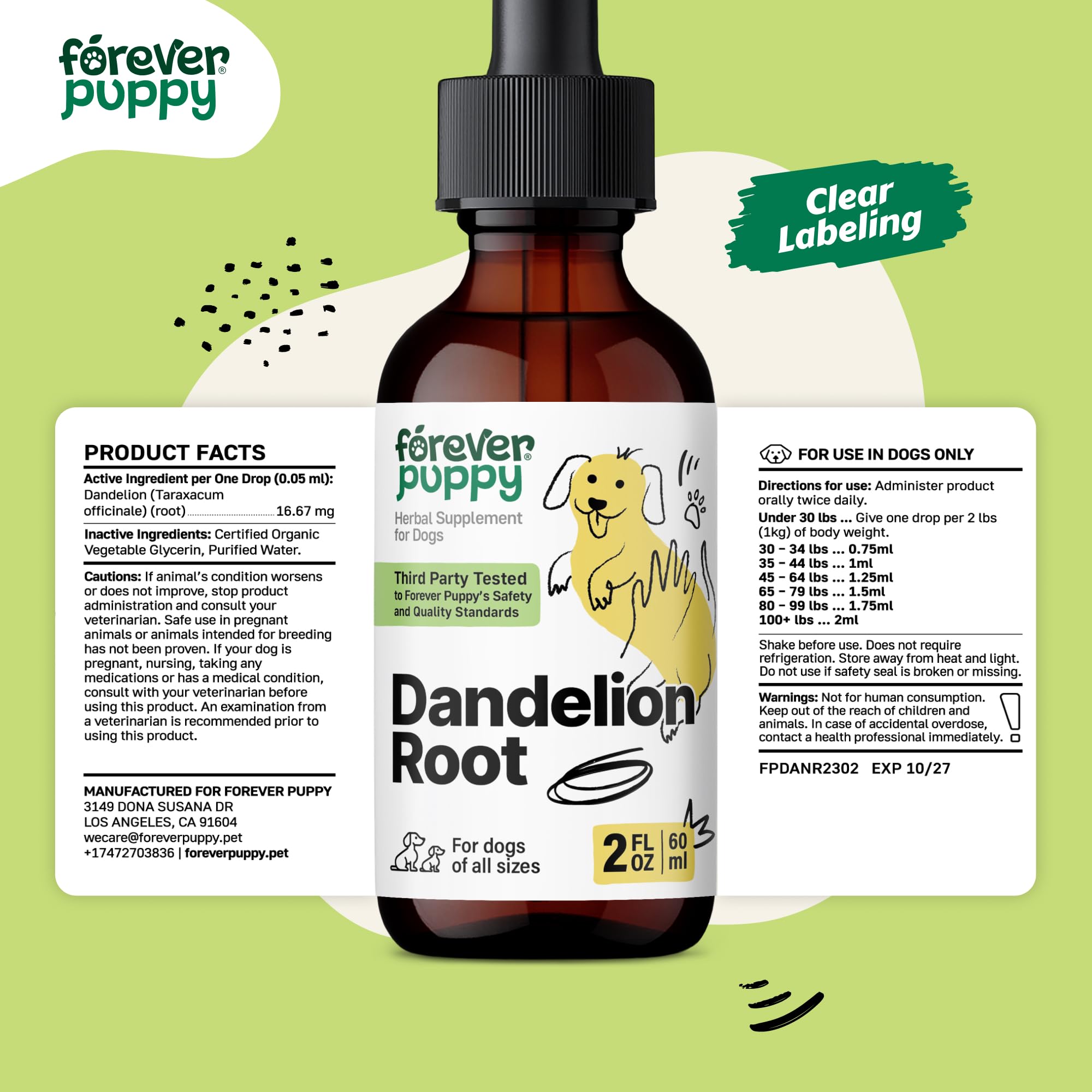 Dandelion Root Tincture for Dogs - Liver Support for Dogs w/Dandelion Root - Dog Food Supplements for Liver Health - Herbal Vitamins and Supplements for Liver Detox and Cleanse - 2 oz