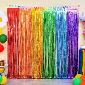 CANREVEL 2 Pack 3.3x8.2 Feet Rainbow Foil Fringe Backdrop Curtains, Tinsel Streamers Birthday Party Decorations, Photo Booth Props Backdrop for Wedding Engagement Bridal Shower Unicorn