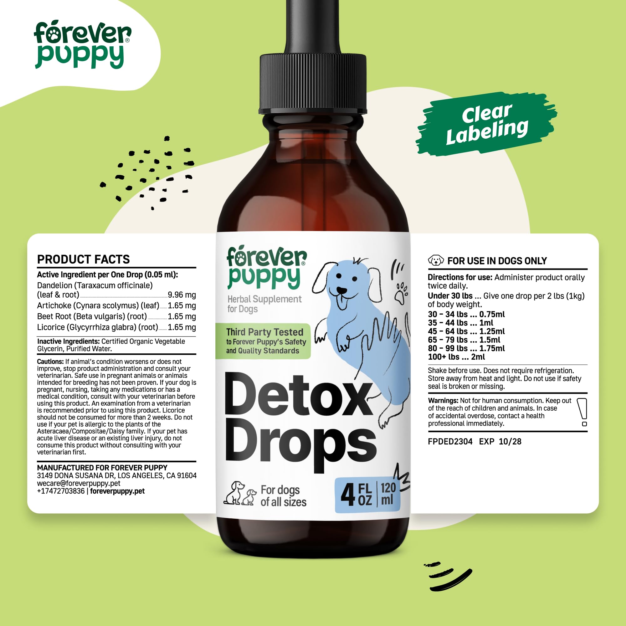 Detox Drops for Dogs - Liver and Kidney Cleanse for All Breeds & Sizes - Herbal Liver Detox w/Dandelion Leaf & Dandelion Root - Antioxidant Support for Pets - Dog Food Supplements for Detox - 4oz