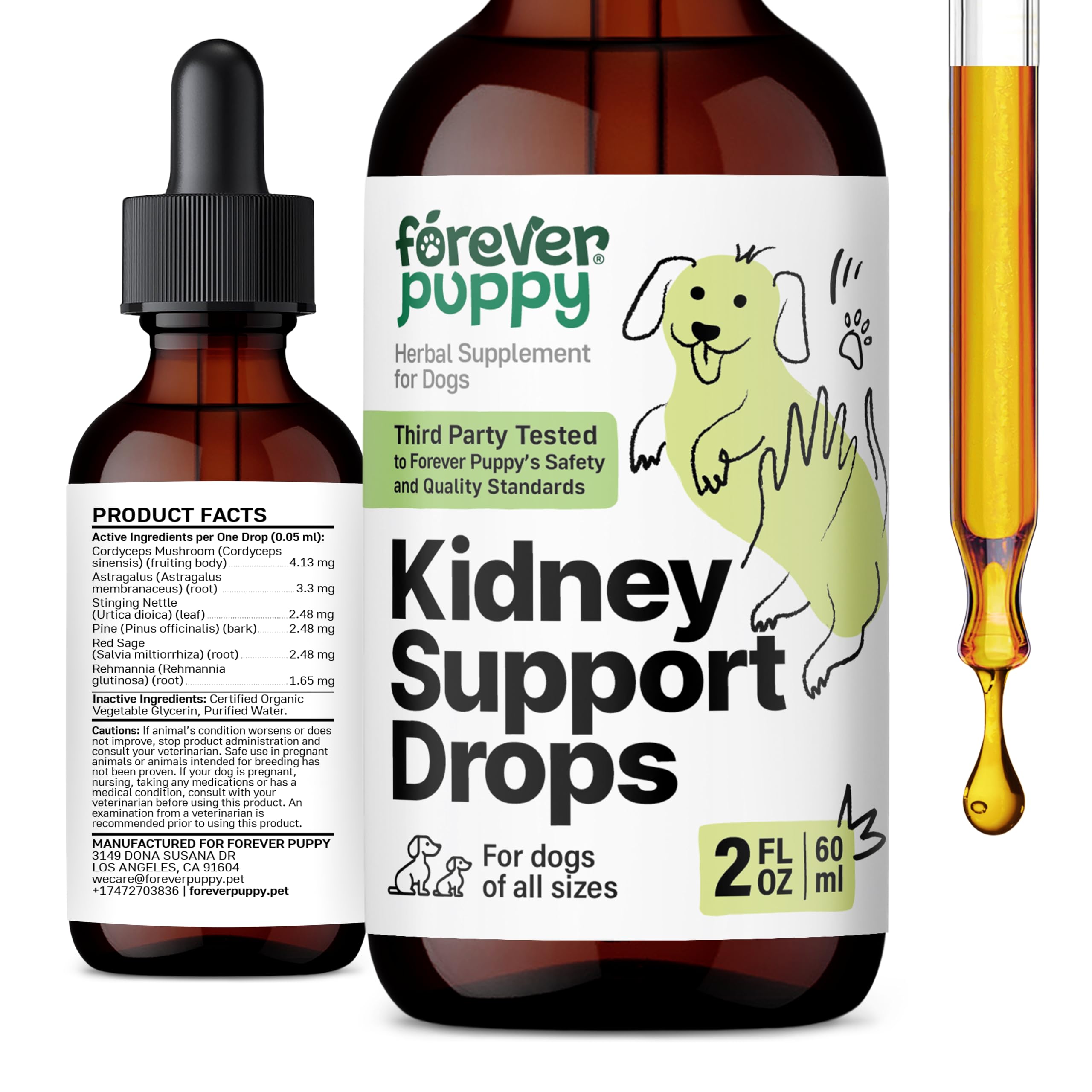 Kidney Support Drops for Dogs - Natural Kidney Care w/Cordyceps Mushroom & Stinging Nettle Leaf - Dog Food Supplements for Dogs' Kidney Health - Liquid Pet Vitamins and Supplements - 2 oz