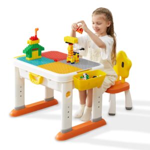 KUB Kids Activity Table Building Blocks Table and Chair Set Kids Play Table Water and Sand Table Learning Play Table for Boys Girls 3 4 5-10 Years Old