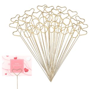 andibro metal floral place card holder, 40 pcs 11.8 inch golden round heart shape flower picks clips picture holders photo clip for flower arrangement bouquet wedding decor