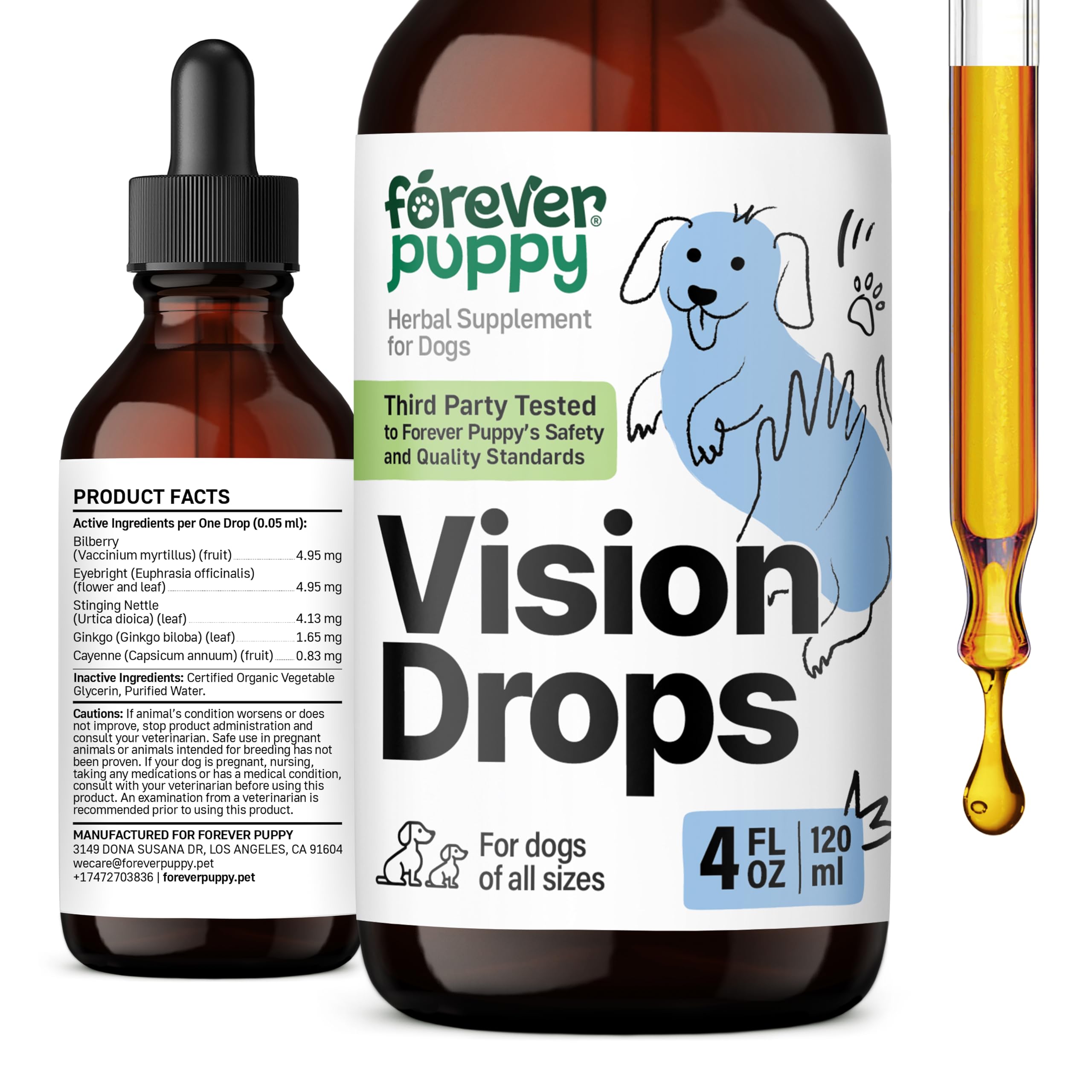 Vision Supplement for Dogs - Eye Tincture for All Breeds & Sizes - Eye Supplements for Dogs w/Bilberry & Eyebright Herb - Liquid Vitamins and Supplements for Eye Care and Vision - 4 oz