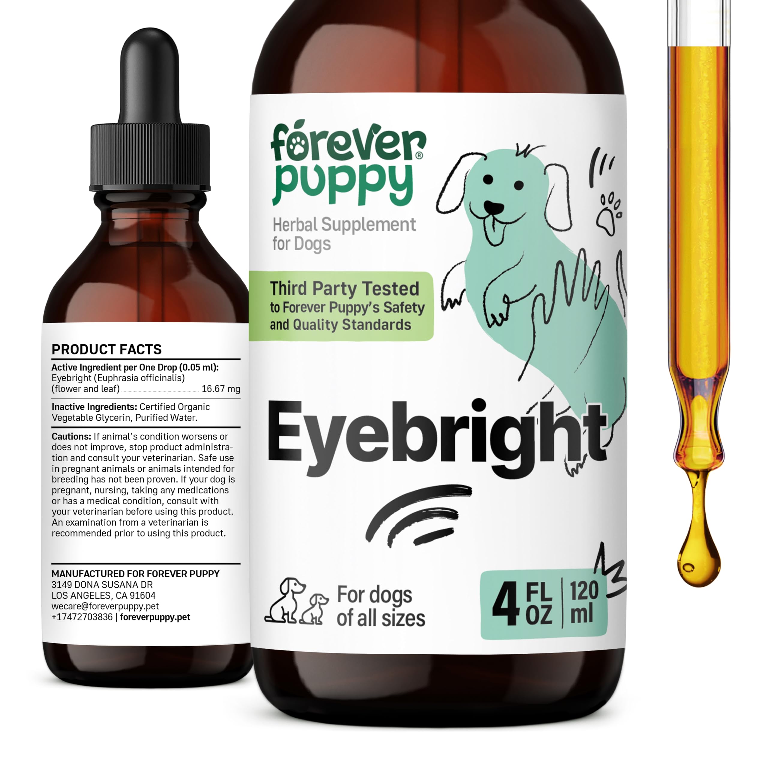 Eyebright Supplements for Dogs - Eye Health Tincture w/Eyebright Herb - Pet Supplement for Soothing Eyes Irritation - Liquid Eye Support Vitamins & Supplements for All Breeds & Sizes - 4 oz