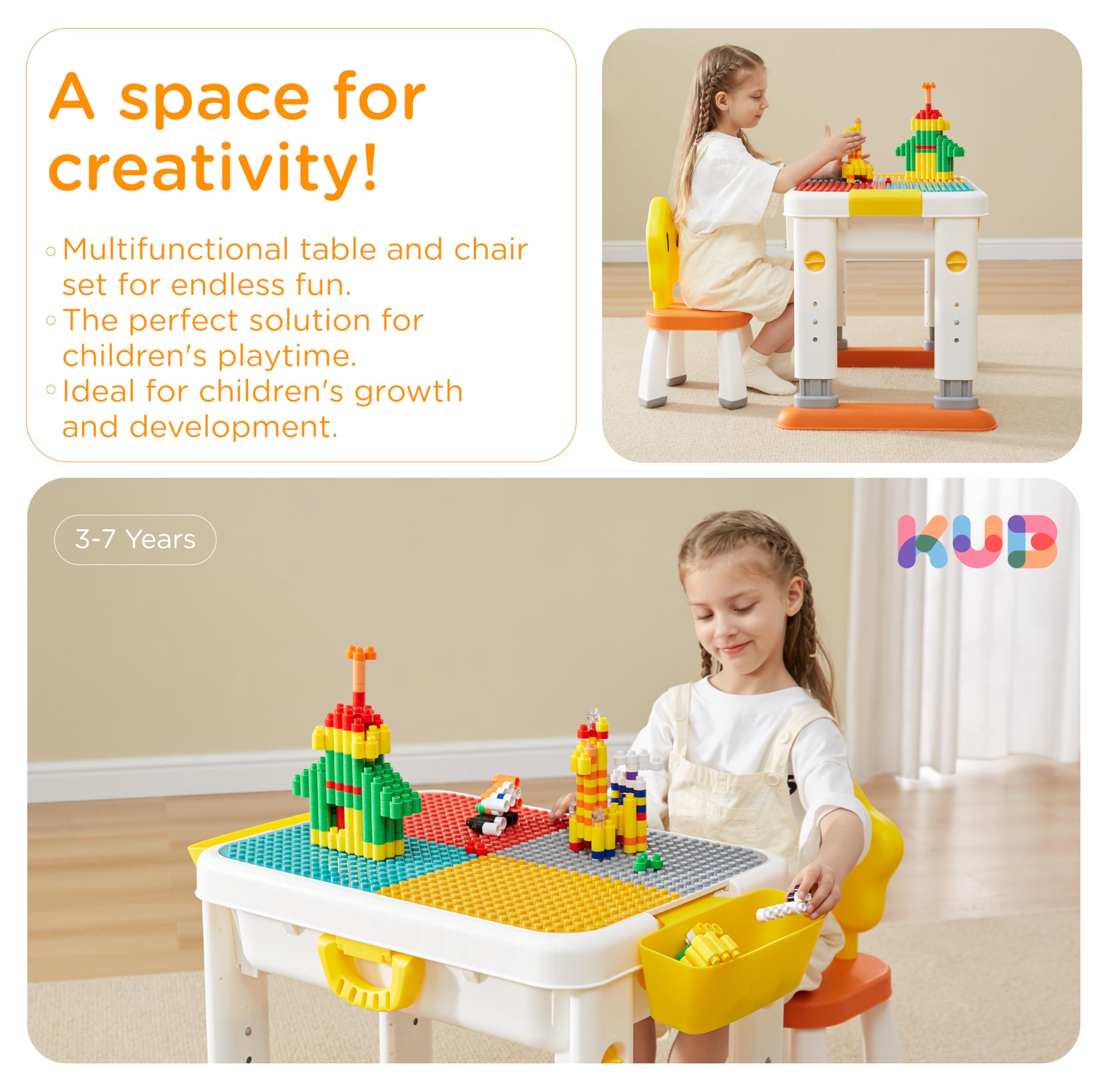 KUB Kids Activity Table Building Blocks Table and Chair Set Kids Play Table Water and Sand Table Learning Play Table for Boys Girls 3 4 5-10 Years Old