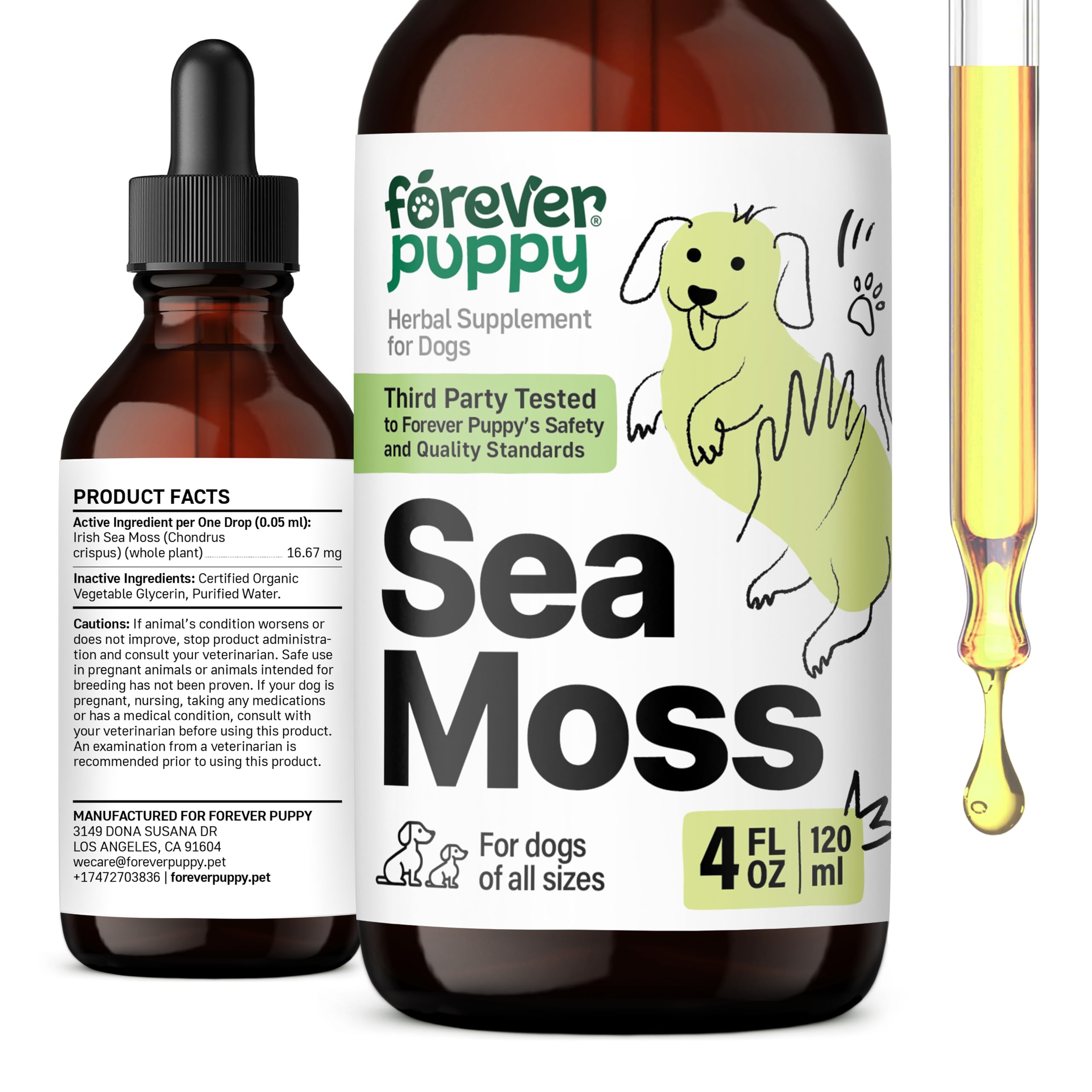 Irish Sea Moss Drops for Dogs - Thyroid & Energy Support for All Breeds & Sizes - Dog Food Supplements with Liquid Seamoss Extract - Natural Vitamins and Supplements for Thyroid Health - 4 oz