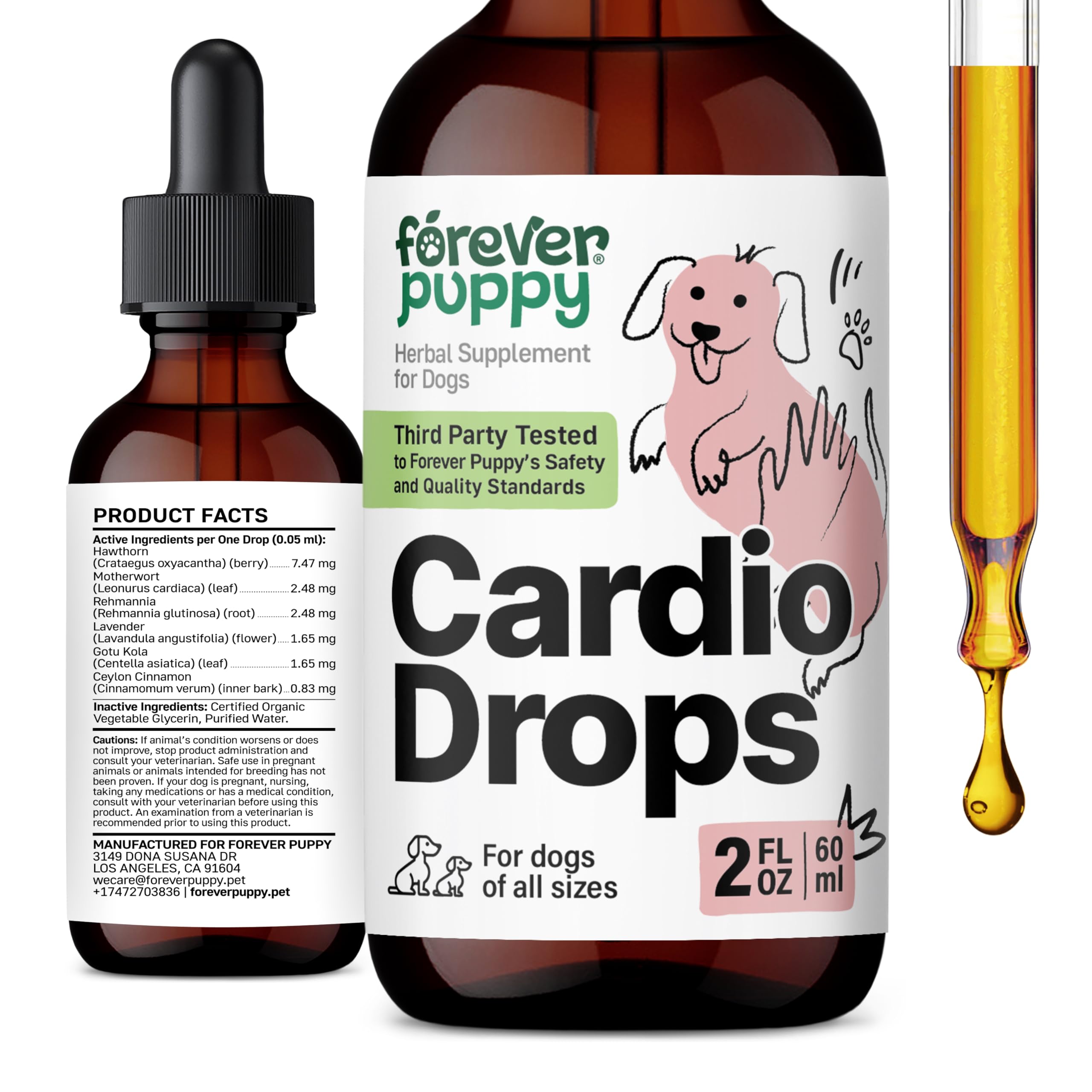 Cardio Drops for Dogs - Heart Health Supplement w/Hawthorn Berries and Motherwort Herb - Happy Pet Care w/Lavender Extract - Herbal Dog Food Supplements for Canine Wellbeing - 2 oz