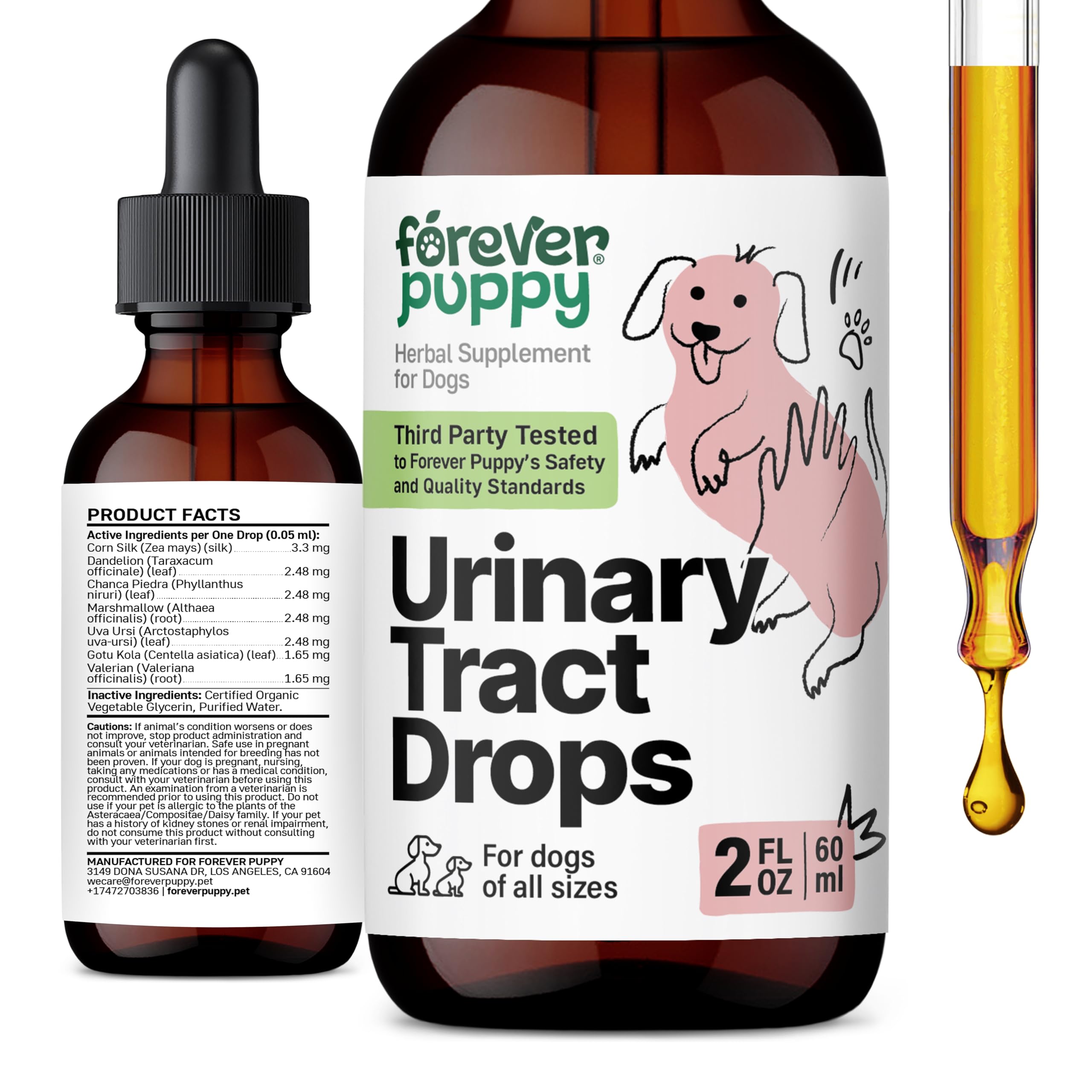 Urinary Tract Drops for Dogs - Herbal Bladder Supplement w/Corn Silk & Chanca Piedra Stone Breaker - Urinary Care Dog Food Supplements - Liquid Dog Vitamins for Bladder and Urinary Health - 2 oz